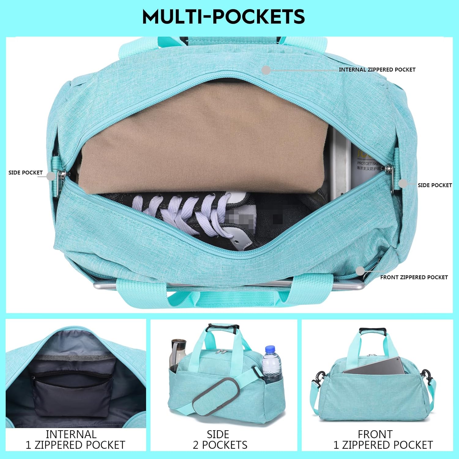 Skiennix 14-Inch Mini Duffel Bag - Lightweight Gym Bag for Travel | Stylish Light Green Design