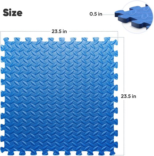 Home Gym Mat - EVA Interlocking Foam Exercise Tiles for Workout & Play Areas | Blue, 24x24 in, 16 Tiles