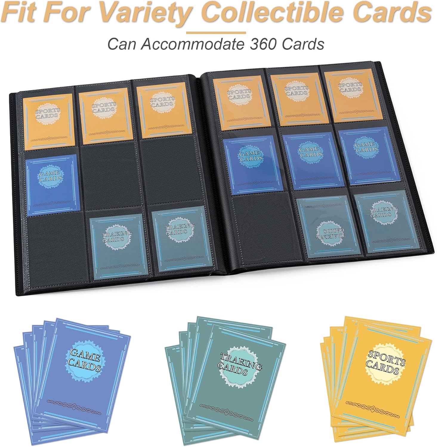 Skiennix Card Binder - 9 Pocket Storage Album for YuGiOh, MTG & TCG Cards | Sturdy Black Design