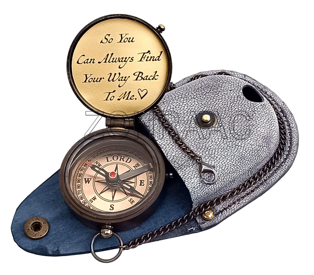 So You Can Always Find Your Way Back to Me Engraved Compass - Romantic Keepsake Gift for Him/Her - Husband Gifts from Wife