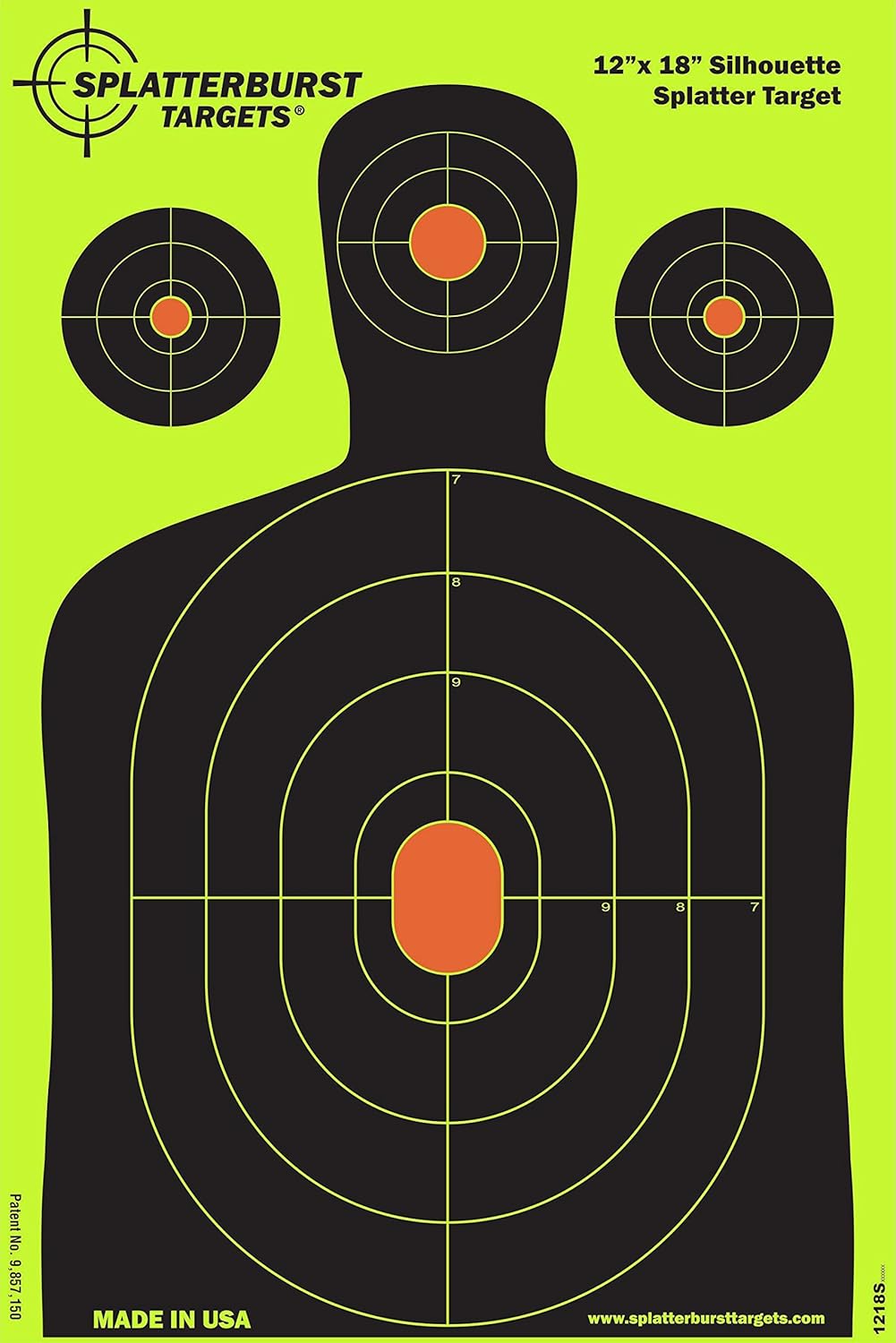 Splatterburst Targets - Silhouette Shooting Target - Bright Fluorescent Yellow - 12 x 18 Inch, Made in USA