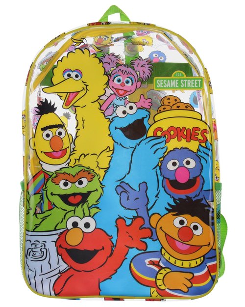 INTIMO Sesame Street Elmo Big Bird Cookie Monster Clear Travel Backpack For Daily Use 16"