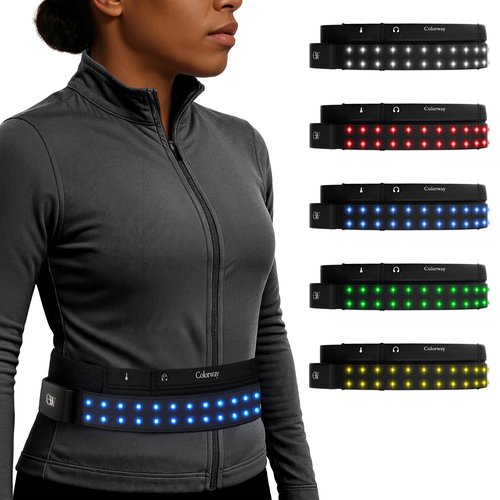 Colorway LED Running Belt - Reflective Running Gear with Removable Light Strip, 5 Bright Colors, USB Rechargeable, Adjustable Waist Pack, High Visibility, Night Safety Belts for Men and Women