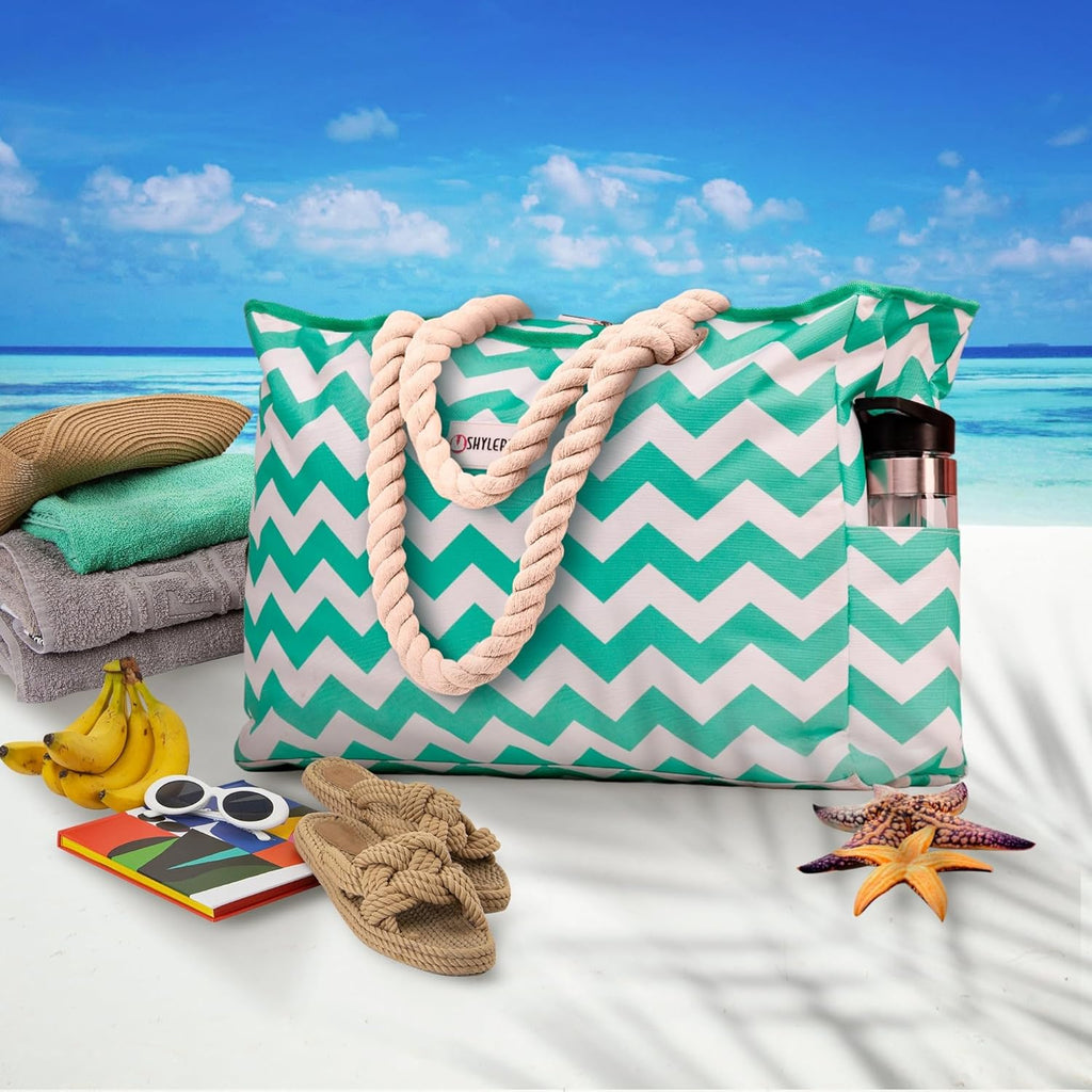 Skiennix Beach Tote - Family Size Waterproof Bag with Cooler Pocket & 7 Pockets Total