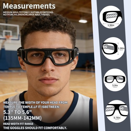 Professional Sports Goggles Glasses Men Women Racquetball Basketball Football Sport Eyewear Protective Glasses Anti-fog Shock Collision Lens Replaceable (Black Frame Black Pad) 8068