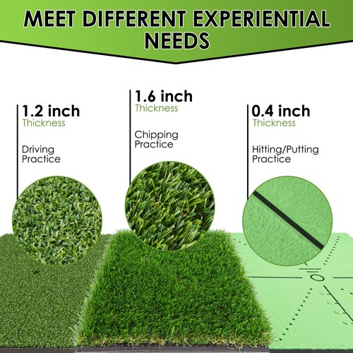 Z ZONAMA Golf Hitting Mat, Golf Practice Mat for Swing Path Feedback, 3 in 1 Golf Turf Mat Rough Mat Fairway Grass Mat for Indoor Outdoor Driving Chipping Training, Golf Gifts for Men Women