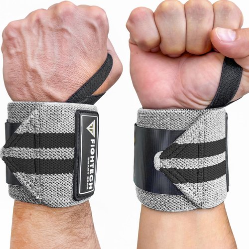 FIGHTECH Wrist Wraps for WeightLifting | 18 inch Professional Grade Lifting Wrist Wraps | Best for Powerlifting Competition, Strength Training, Bodybuilding (Gray, 18 Inch)