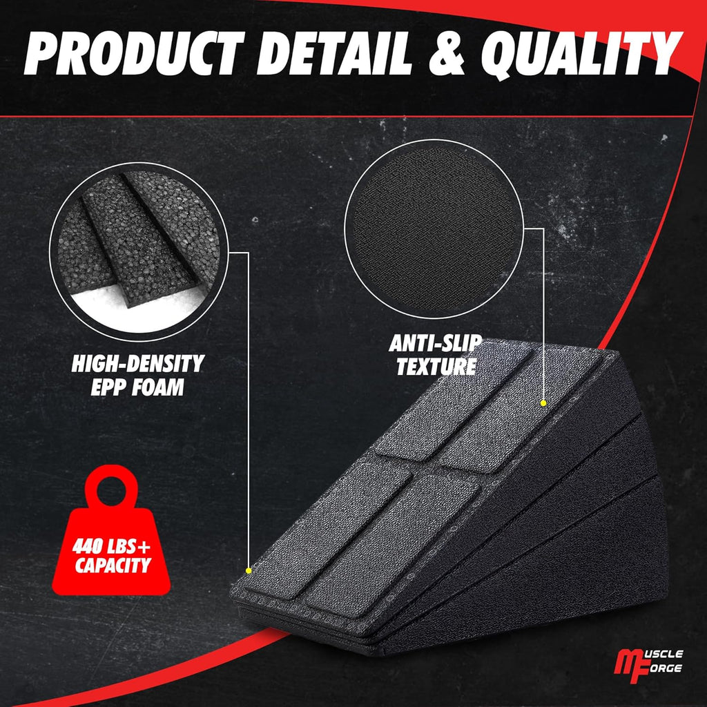 Squat Wedge Block - Heel Elevated Squat Platform for Deep Squats & Ankle Mobility | 4-Angle Adjustable Slant Board, 440 lbs Capacity