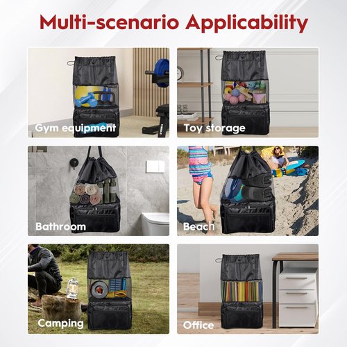 T TGBROS Universal Golf Push Cart Accessories - Expandable Mesh Storage Bag with Zippered Pockets, Backside Extension Net Organizer for Push-Pull Golf Carts (Black)