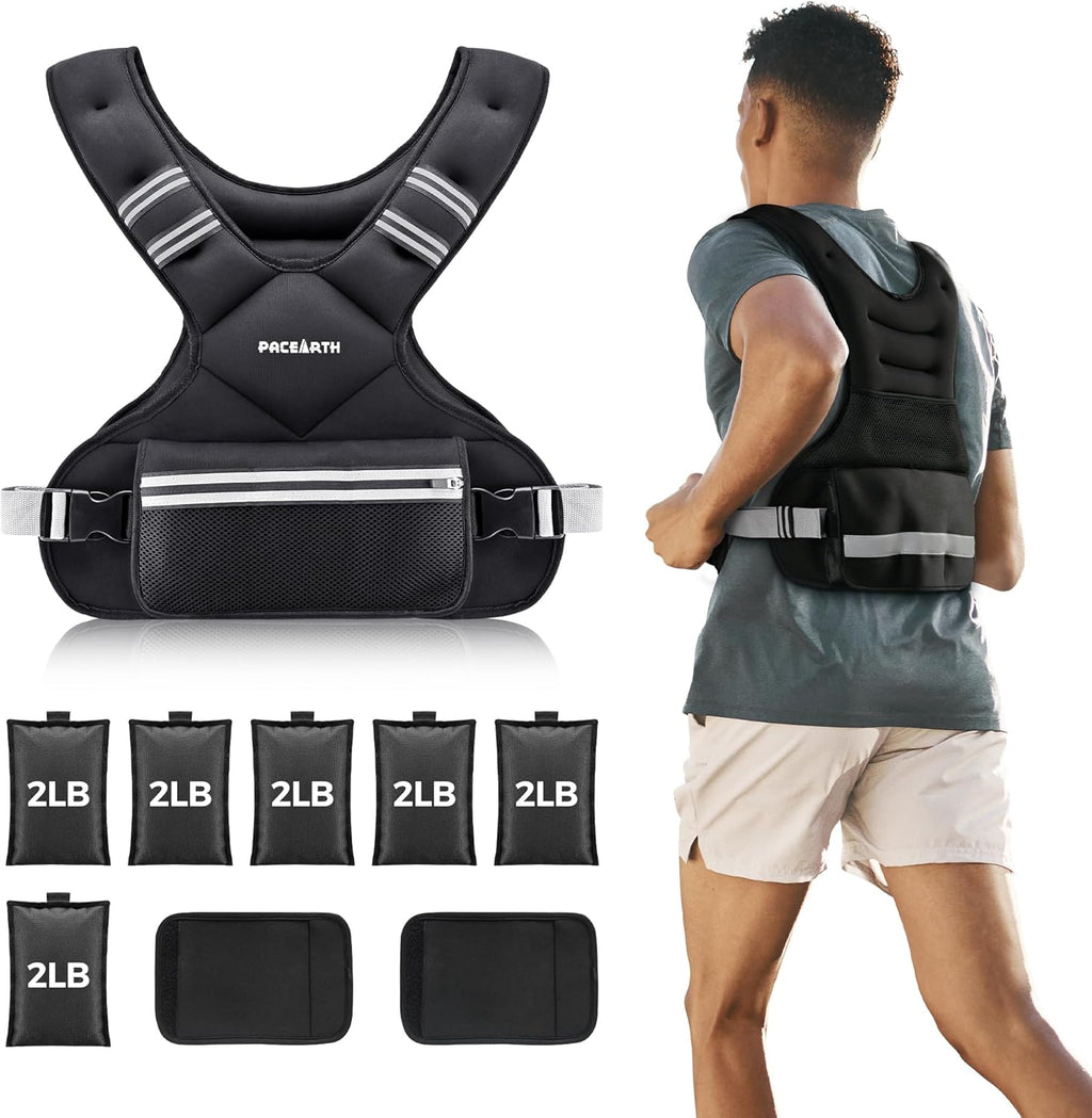 PACEARTH Adjustable Weight Vest - X-Shape Design for Home Workouts | 4-32lbs with Zipper Pouch, Available in Pink, Gray, Black