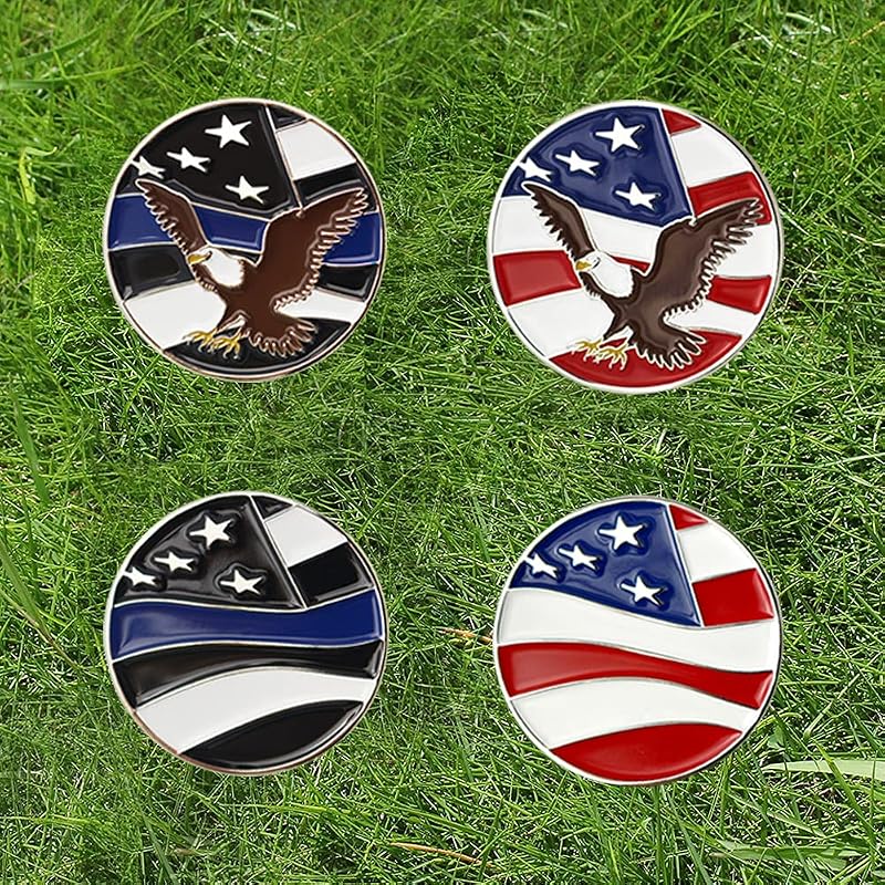 Assorted Golf Ball Markers Value Pack 12 with Cap Clip & Divot Tools - American Flag Eagle Variation