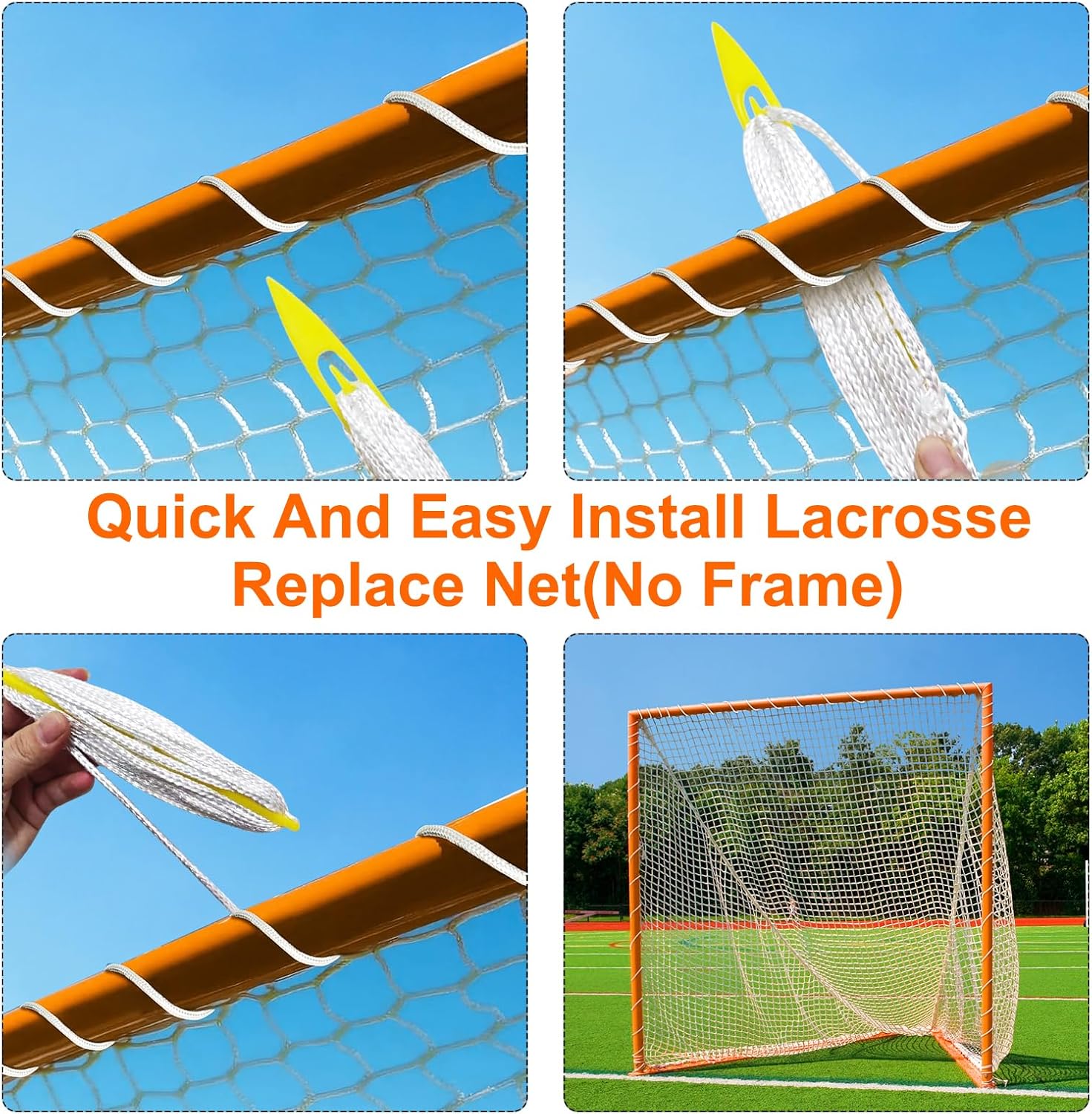 Skiennix Heavy Duty Lacrosse Goal Net - 6' x 6' x 7' with Installation Tool & Lacing Rope