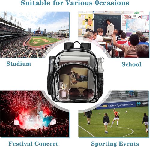 Clear Backpack - Stadium Approved 12x12x6 | Ideal for Concerts, Work, Festivals & Security