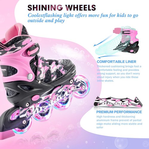 Kuxuan Adjustable Inline Skates - Light-Up Wheels for Kids & Youth | Fun & Colorful Design