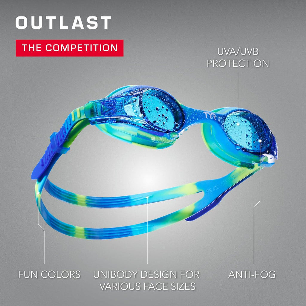 TYR Swimple Swim Goggles - Colorful Tie-Dye Design for Kids | Comfortable & Secure Fit