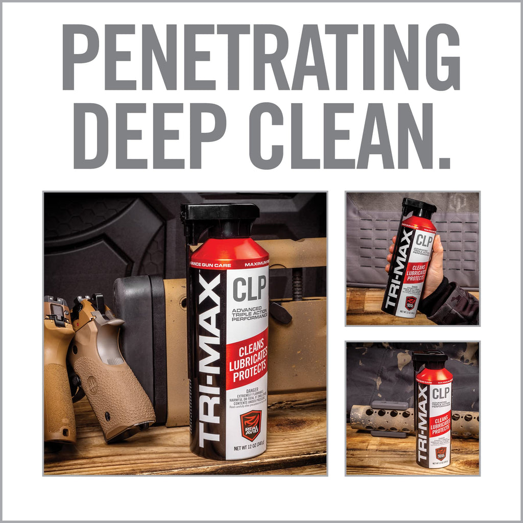 Real Avid Tri-Max 12oz CLP Gun Cleaning Oil - Long Lasting Gun Cleaner Spray w/Two-Position Nozzle Straw Excels in Extreme Temperatures