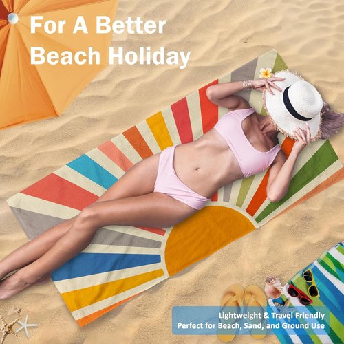 Boho Colorful Sunshine Beach Towel - Oversized 30x60 Inch Quick Dry Microfiber for Pool & Travel