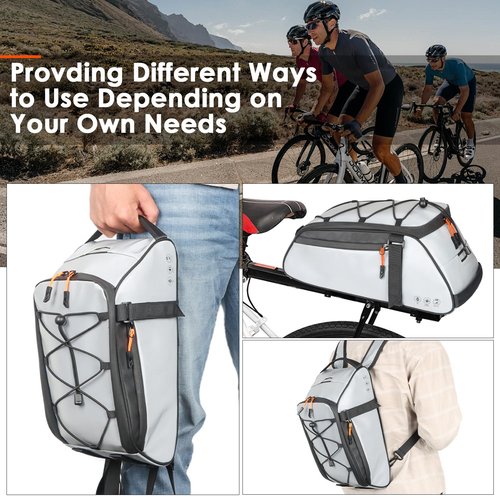 QYCHHJ 10L Bike Bags for Bicycles Rear Rack, All-Round Reflective Bike Rack Bag with Water-Resistant Zippers, Waterproof Bike Trunk Bag with Side Pockets Pannier Bag for Bike Accessories