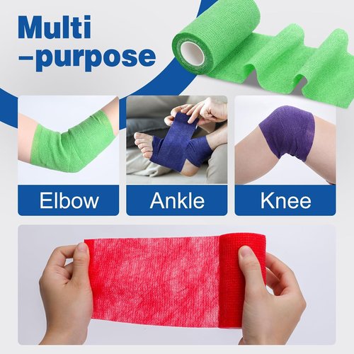 AZEN Self-Adhesive Bandage Wrap - 9 Pack of 4" x 5 Yards Elastic Cohesive Tape for Athletes & Pets