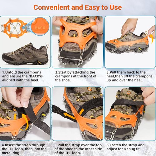 Crampons Ice Cleats Traction Snow Grips for Boots Shoes Women Men Anti Slip Steel Spikes Safe Protect for Hiking Fishing Walking Climbing Mountaineering