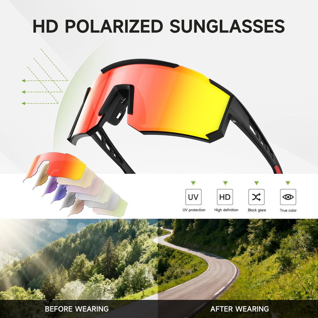 Foliful 3 Pack Polarized Sports Sunglasses Men Women, Running Mens Sunglasses UV Protection for Baseball Cycling Fishing, Ice Blue/Dark Blue/Pink Green