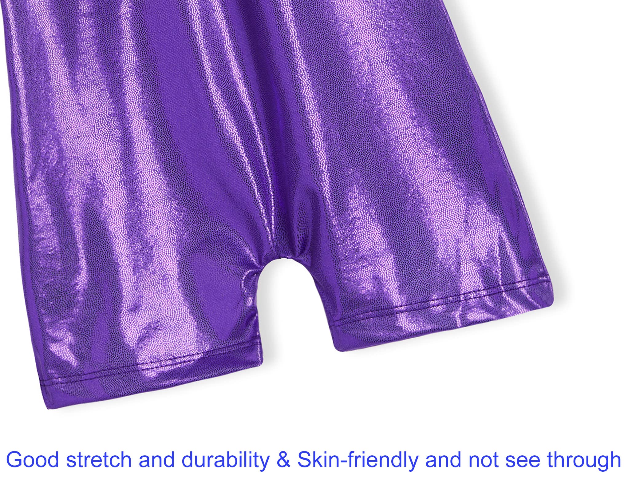 Domusgo Leotard for Girls Gymnastics Size 6-7 Years Old One Piece Solid Purple Biketard with Shorts