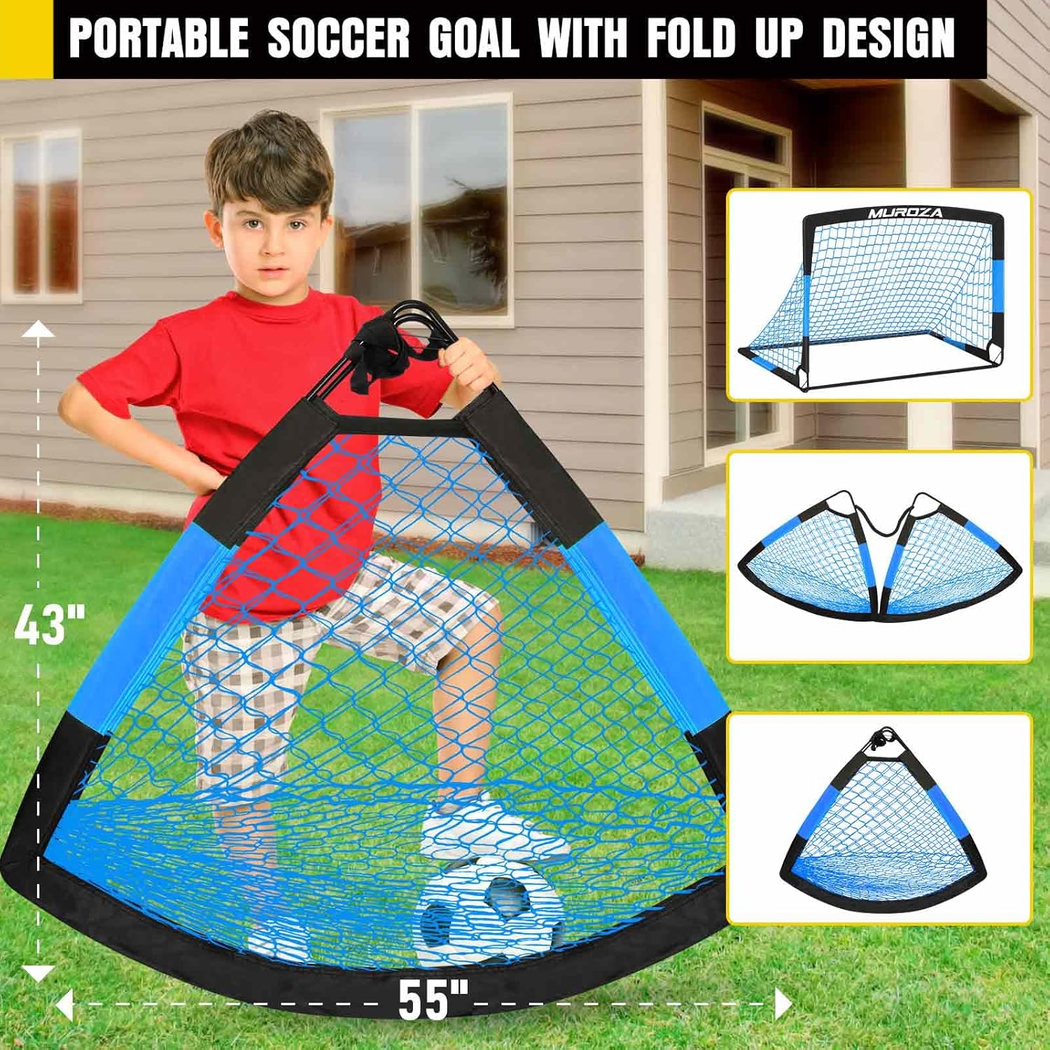 Skiennix Kids Soccer Goals - Portable Pop-Up Net Set with Soccer Ball & Cones - Complete Training Equipment for Backyard Fun