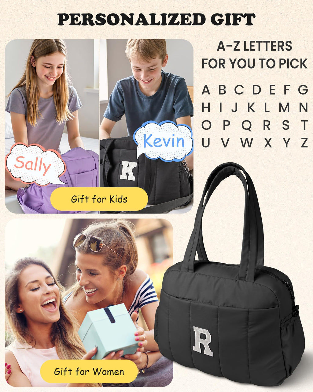 Vogewood Women Duffle Bag with Initial, Gifts for Women Unique-Personal Item Travel Bags，Gym Bag with Wet Pocket，Lightweight Travel Bags Personalized Tote with Makeup Pouch