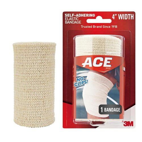 ACE Self-Adhering Elastic Bandage - 4 Inch, No Clips, Beige | Ideal for Legs, Shoulders & More