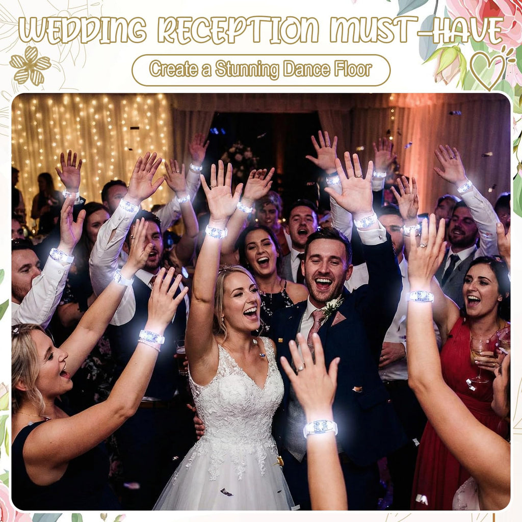 JellyArch 40 Pcs White LED Glow Bracelets, Sound Activated LED Bracelets for Wedding Reception Party Favors, Bridal Shower, Bachelorette Party, Rave, Concert, Birthday and Night Events