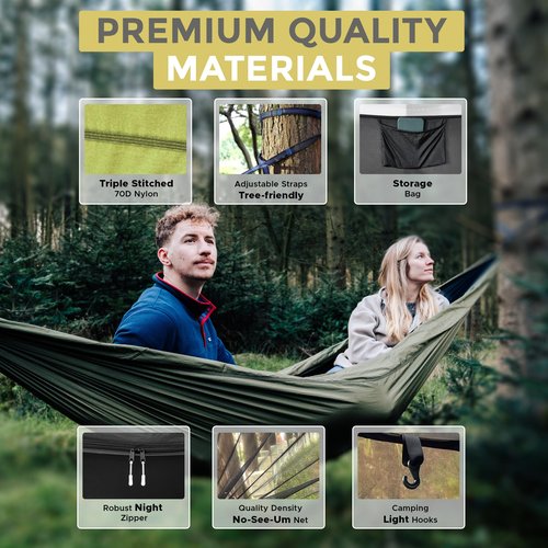 Miztli Camping Hammock -Portable Hammock w/Spacious Net & Tree Straps w/Adjustable Loops, Double and Single Hammock for Outdoor, Indoor, Hiking and Travel