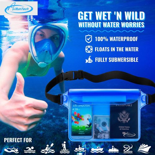 AiRunTech Clear Waterproof Fanny Pack - Essential Beach & Cruise Accessory with Waist Strap for Phone & Passport