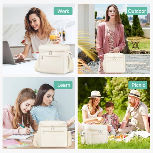 DALINDA Lunch Bag Cooler Bag Lunch Box for Women Men, Insulated Leak Proof LunchBox Lightweight for Picnic,Grocery,Beach,Camping,Travel,Work,Light Beige Cream