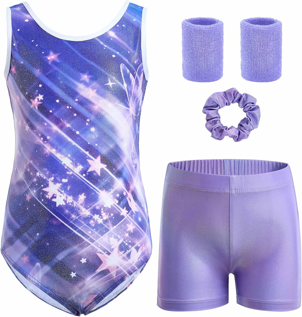 Regine Switzerland 5-Piece Gymnastics Leotard Set for Girls - Includes Shorts, Scrunchie & Wristbands
