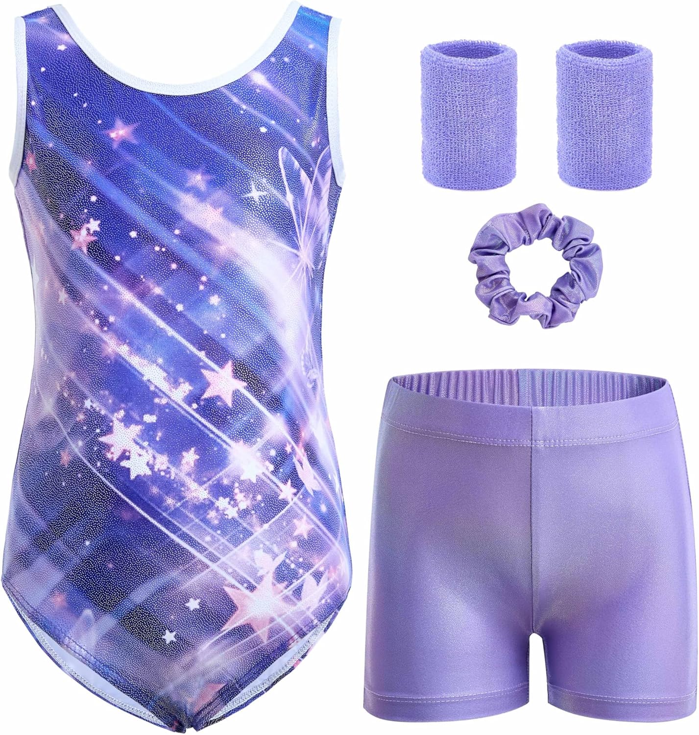 Regine Switzerland 5-Piece Gymnastics Leotard Set for Girls - Includes Shorts, Scrunchie & Wristbands