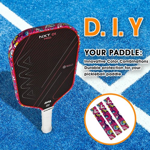AMA SPORT Pickleball Paddle Edge Guard Tape 3 Pack Edge Protection Tapes 26mm Width Paddle Edge Cover Perfectly Fits Curved Edge Without Wrinkling (Magical Pink)
