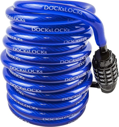 DocksLocks Weatherproof Coiled Security Cable Lock - 5ft to 25ft Lengths | Resettable Combination for Anti-Theft Protection on Kayaks, Bikes, and More