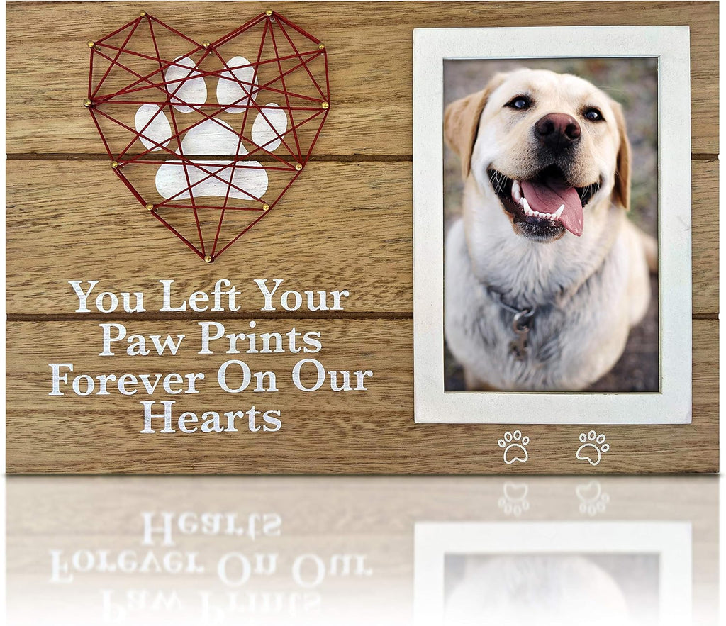 OakiWay Pet Memorial Gifts - 4x6 Dog Picture Frame with Paw Prints & Heart Design | Remembrance Gift for Pet Loss