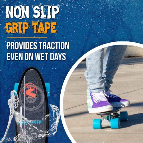 Flybar 22 Inch Complete Plastic Grip Tape Cruiser Skateboard Custom Non-Slip Deck Multiple Colors (NERF Blue Black)
