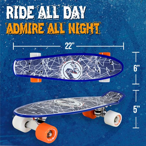 Flybar 22 Inch Complete Plastic Cruiser Skateboard Custom Non-Slip Deck Multiple Colors (NERF Blue Lines)