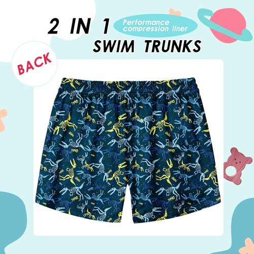 FT FENTENG Boys Swim Trunks - Quick Dry 2-in-1 Beach Shorts with Compression Liner | Sizes 4-17 Years