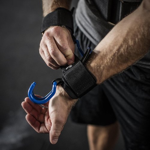 Harbinger Lifting Hooks - Durable Black and Blue Weightlifting Accessories for Enhanced Grip