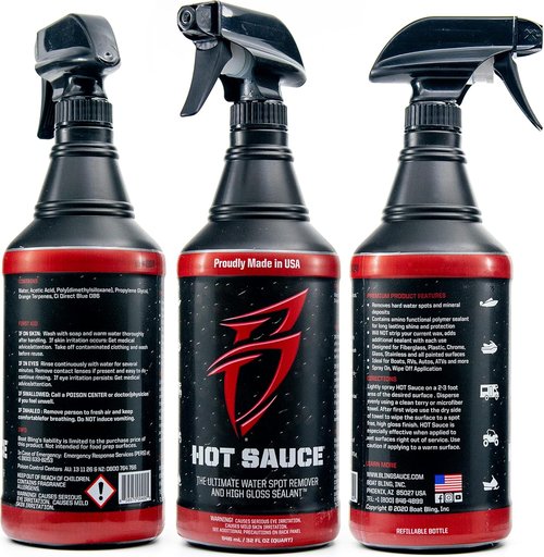 Boat Bling Hot Sauce Hard Water Spot Remover - Premium High-Gloss Wax Sealant, 32 oz. Black