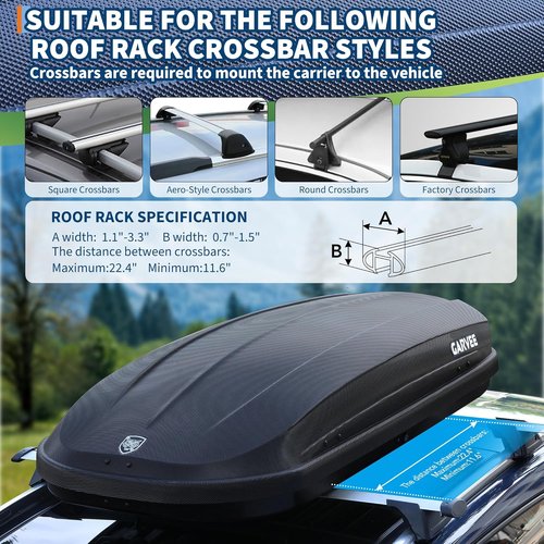 Garvee Rooftop Cargo Box - Dual-Side Opening Travel Luggage Carrier | 165Lbs Capacity, Black (12 Cubic Feet)