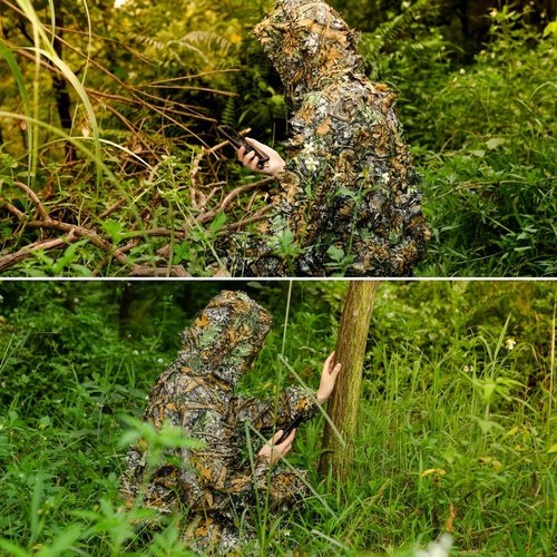EAmber Ghillie Suit - 3D Leaf Camouflage Hunting Pants for Youth & Adults | Lightweight Coveralls