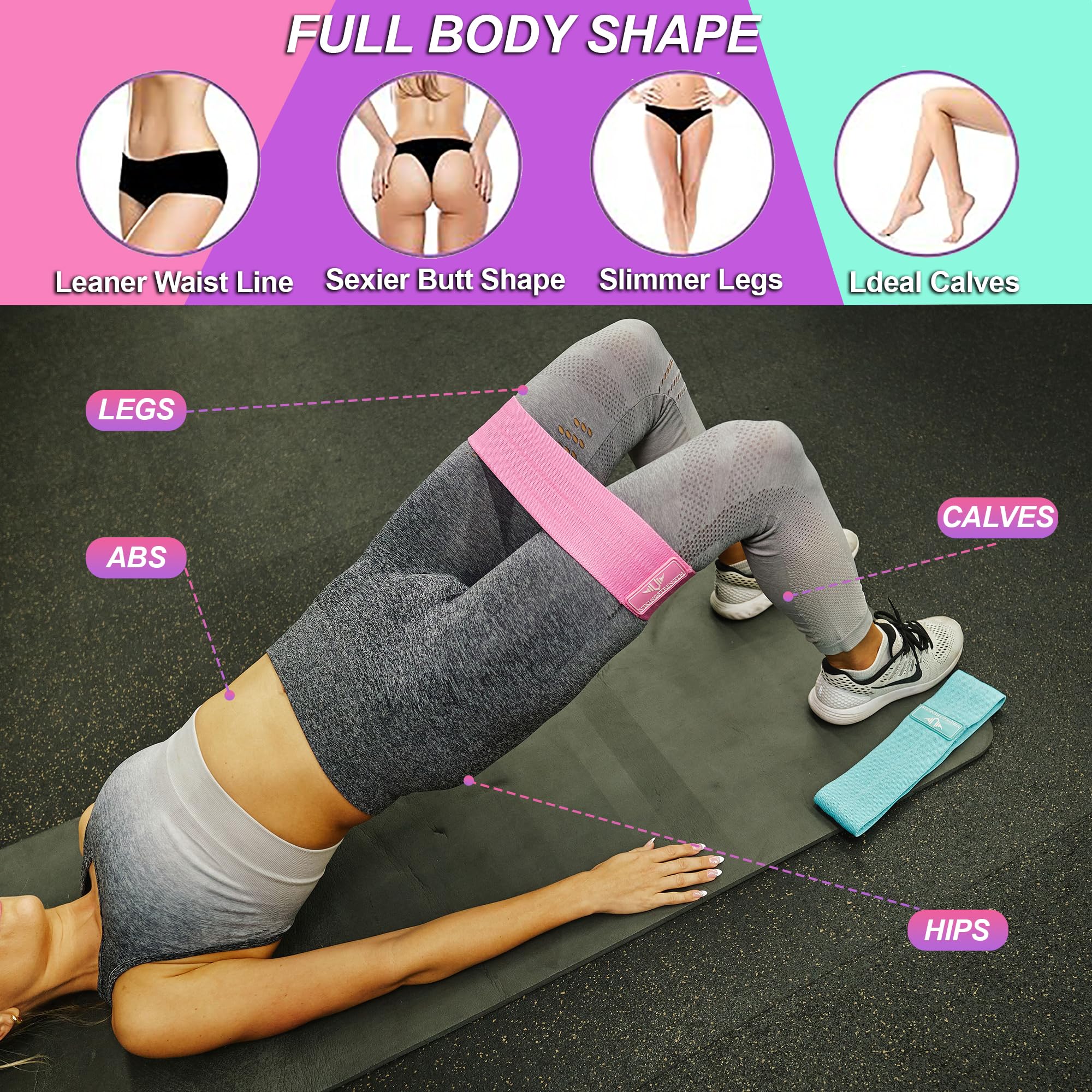 Vikingstrength Booty Bands, Resistance Bands, 3 Levels Exercise Workout Elastic Bands for Legs and Butt, Non-Slip Glute Hip Thigh Band, Booty Bands for Woman Gym Work Out + V-Strength Workout App