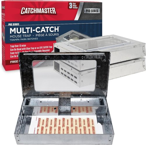 Catchmaster Multi-Catch Mouse Traps - Humane Indoor Pest Control | 3-Pack with Replaceable Glue Boards