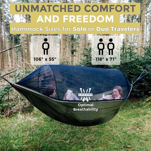 Miztli Camping Hammock -Portable Hammock w/Spacious Net & Tree Straps w/Adjustable Loops, Double and Single Hammock for Outdoor, Indoor, Hiking and Travel