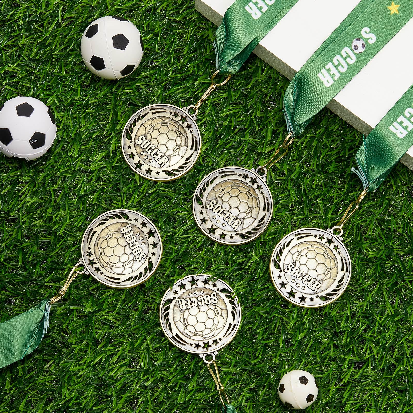 Liliaafar 36 Pack Gold Medals 2" Football Soccer Baseball Softball Basketball Metal Medals Bulk Metal Award Trophies for Adults Team Sports Event Prizes Gifts (Soccer)