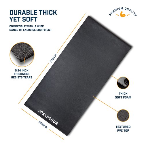 Alpcour Bike Trainer Mat – 36”x78” Multipurpose Carpet and Floor Protection – Water-resistant with Anti-slip Texture and Noise Insulation for Home and Indoor Gym Workout Cycling